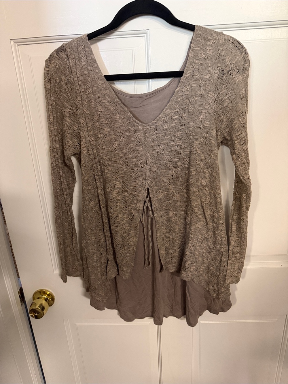 Cupio Layered V-Neck Knit Tunic in Taupe